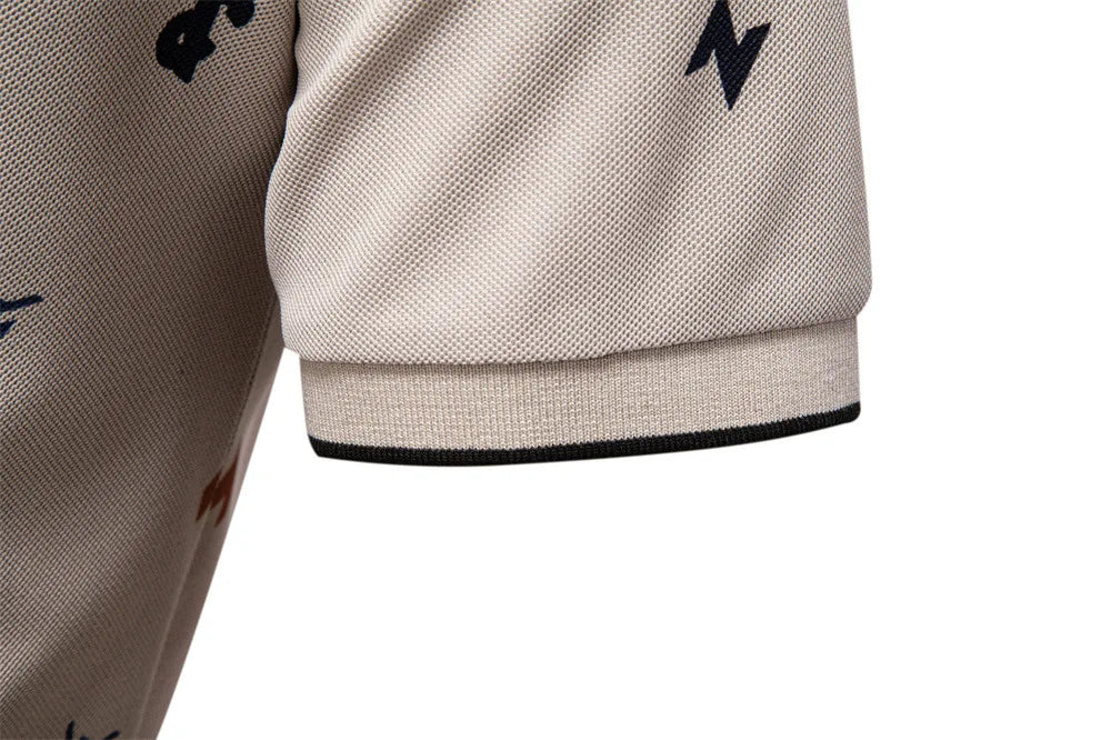 Summer New Men's POLO Shirt Letter Full Body Print Lapel Short-sleeved Polo Shirt Men's