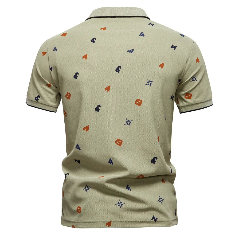 Summer New Men's POLO Shirt Letter Full Body Print Lapel Short-sleeved Polo Shirt Men's