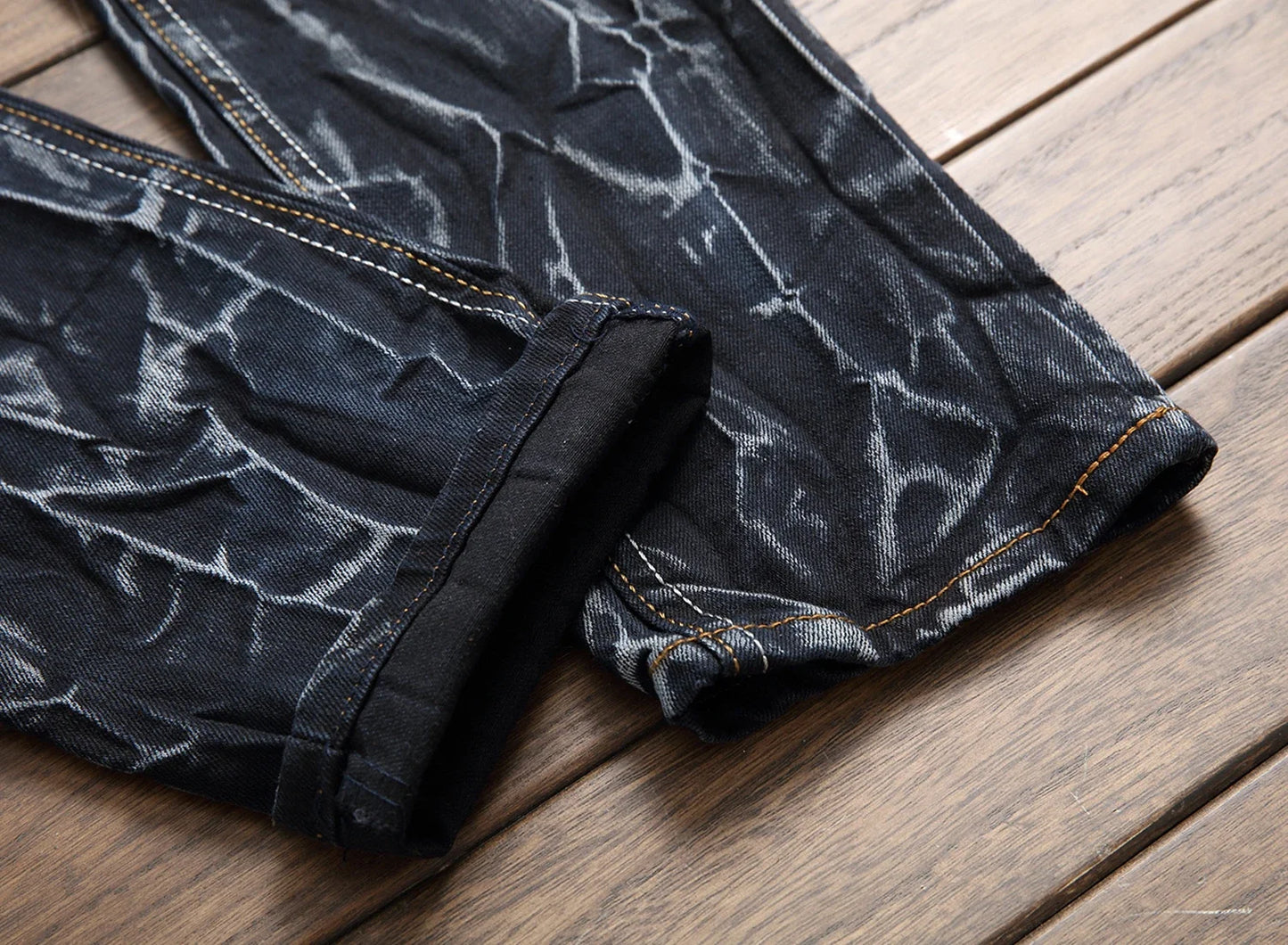 New Patchwork Ripped Casual Jeans Men's Street Wear Retro Distressed Motorcycle Slim Fit Straight Fashion Denim Trousers Male