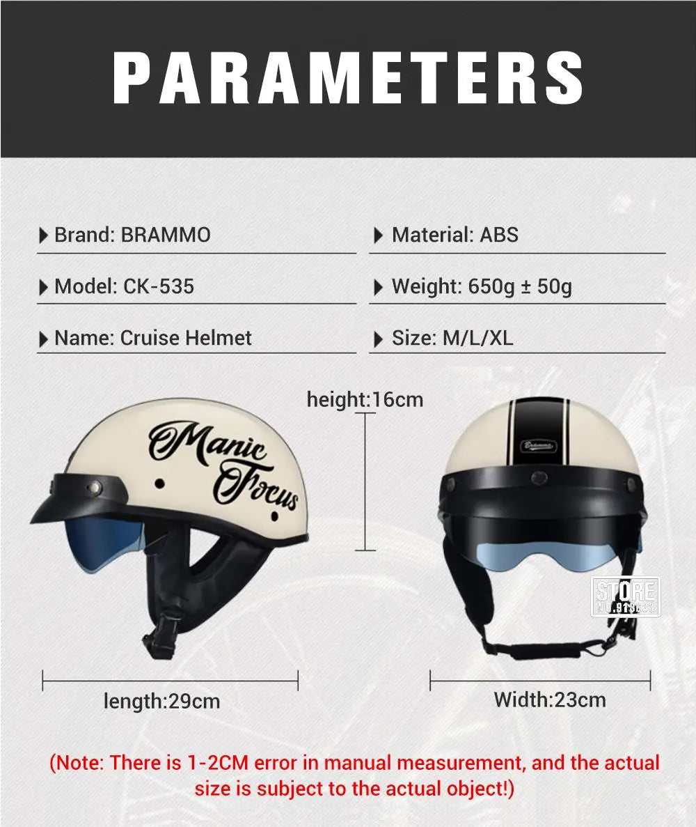 Retro Motorcycle Helmet DOT Certification Moto Helmet Men Women Half Helmet HD Lens Casco Four Seasons Riding Scooter Capacetes