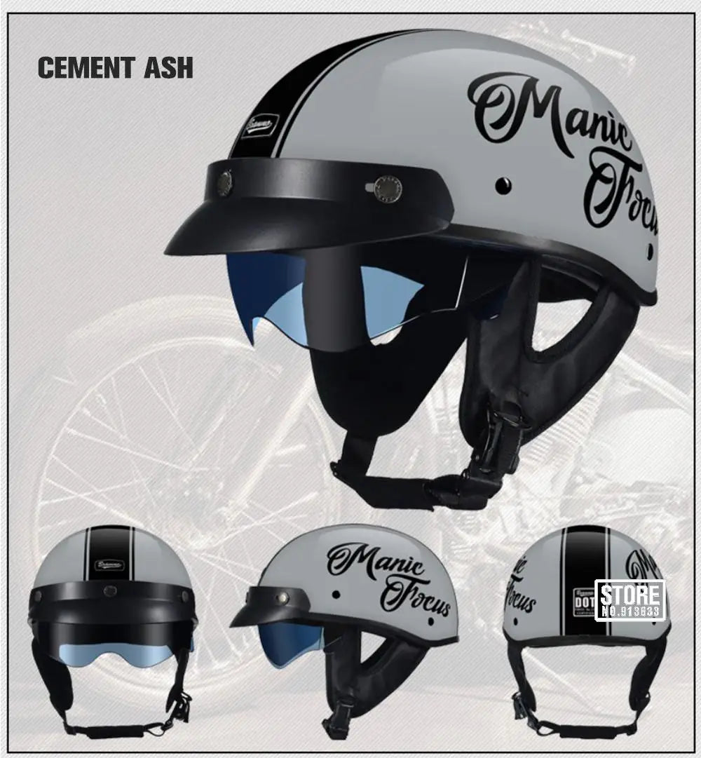 Retro Motorcycle Helmet DOT Certification Moto Helmet Men Women Half Helmet HD Lens Casco Four Seasons Riding Scooter Capacetes
