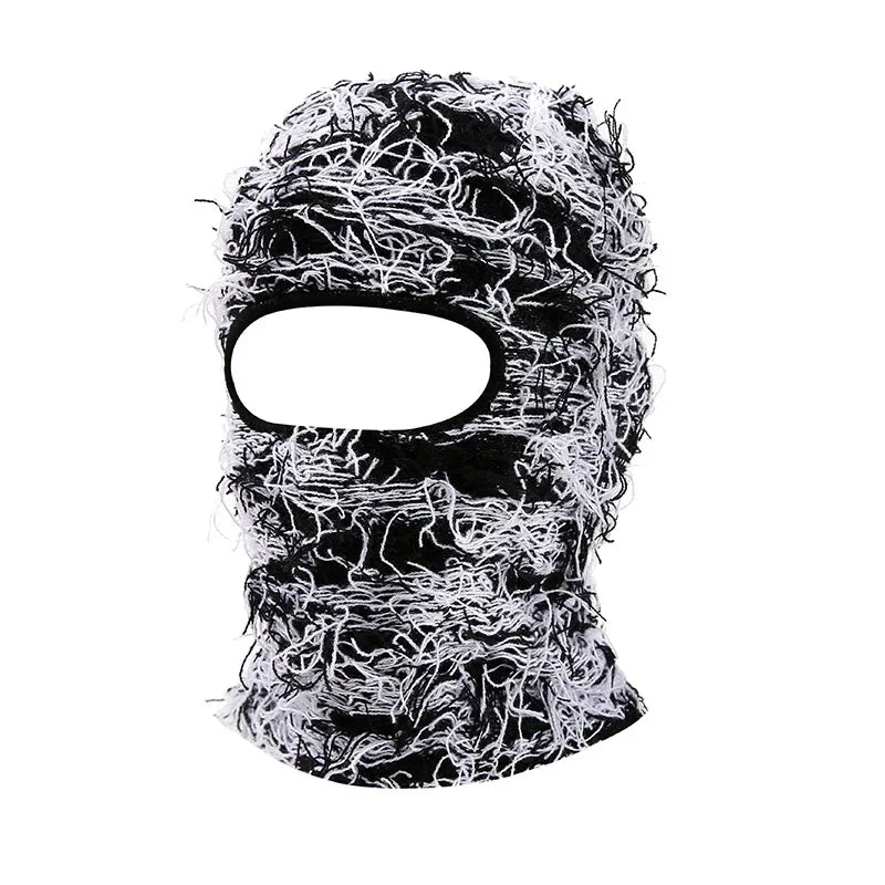Distressed Fuzzy Knit Balaclava