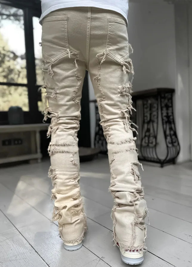 Kakan - New European and American Heavyweight Streetwise Stretch Patch Jeans for Men, High Street Straight Fit Long Jeans16-3001