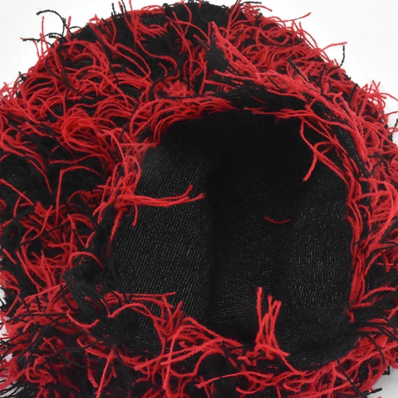 Distressed Fuzzy Knit Balaclava