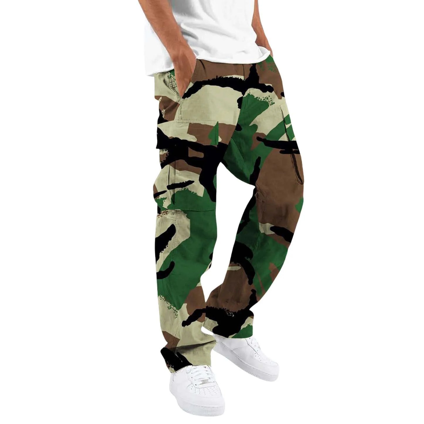 New Large Pocket Loose Overalls Men's Outdoor Sports Jogging Tactical Pants Elastic Waist  Casual Work Pants camouflage pants