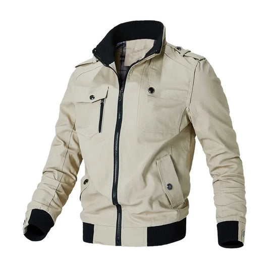 Men's Youth Spring and Autumn Casual Bomber Jacket Sports Windproof Jacket Outdoor Stand Up Collar Regular Jacket
