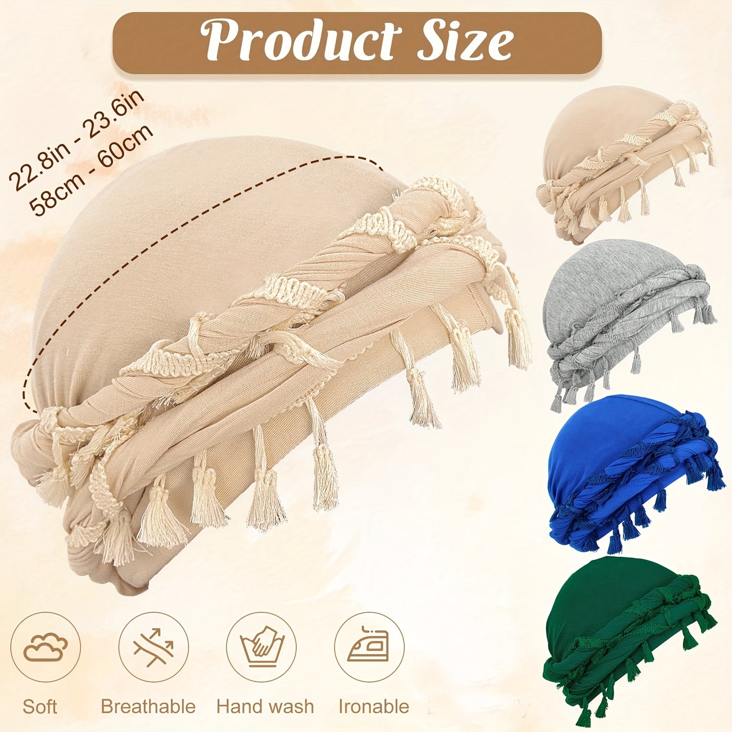 4pcs Funky Retro Tassel Headbands & Pirate Hats - Modal, Stretch Fabric for Men, Funky Personality Style