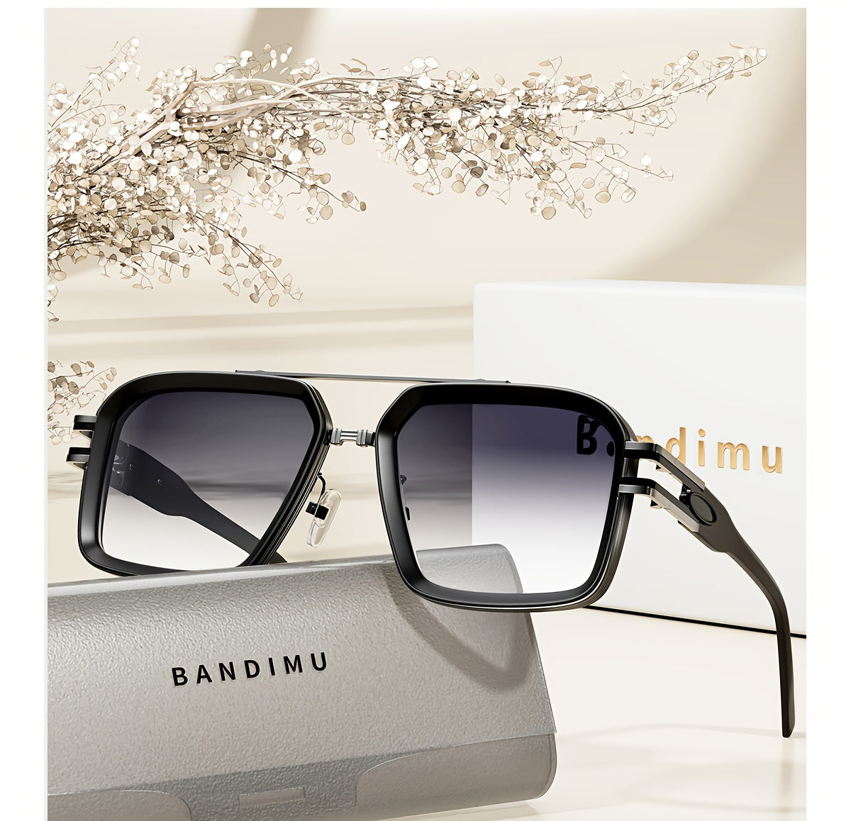 Bandimu Trend Modern Fashion Metal INS Wind Europe And The United States Fashion Casual Glasses Summer Sunscreen Casual Texture Versatile Fashion Street Shooting Glasses for Men And Women, with Eyeglasses Case, Glasses Cloth
