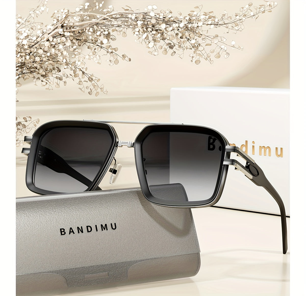 Bandimu Trend Modern Fashion Metal INS Wind Europe And The United States Fashion Casual Glasses Summer Sunscreen Casual Texture Versatile Fashion Street Shooting Glasses for Men And Women, with Eyeglasses Case, Glasses Cloth