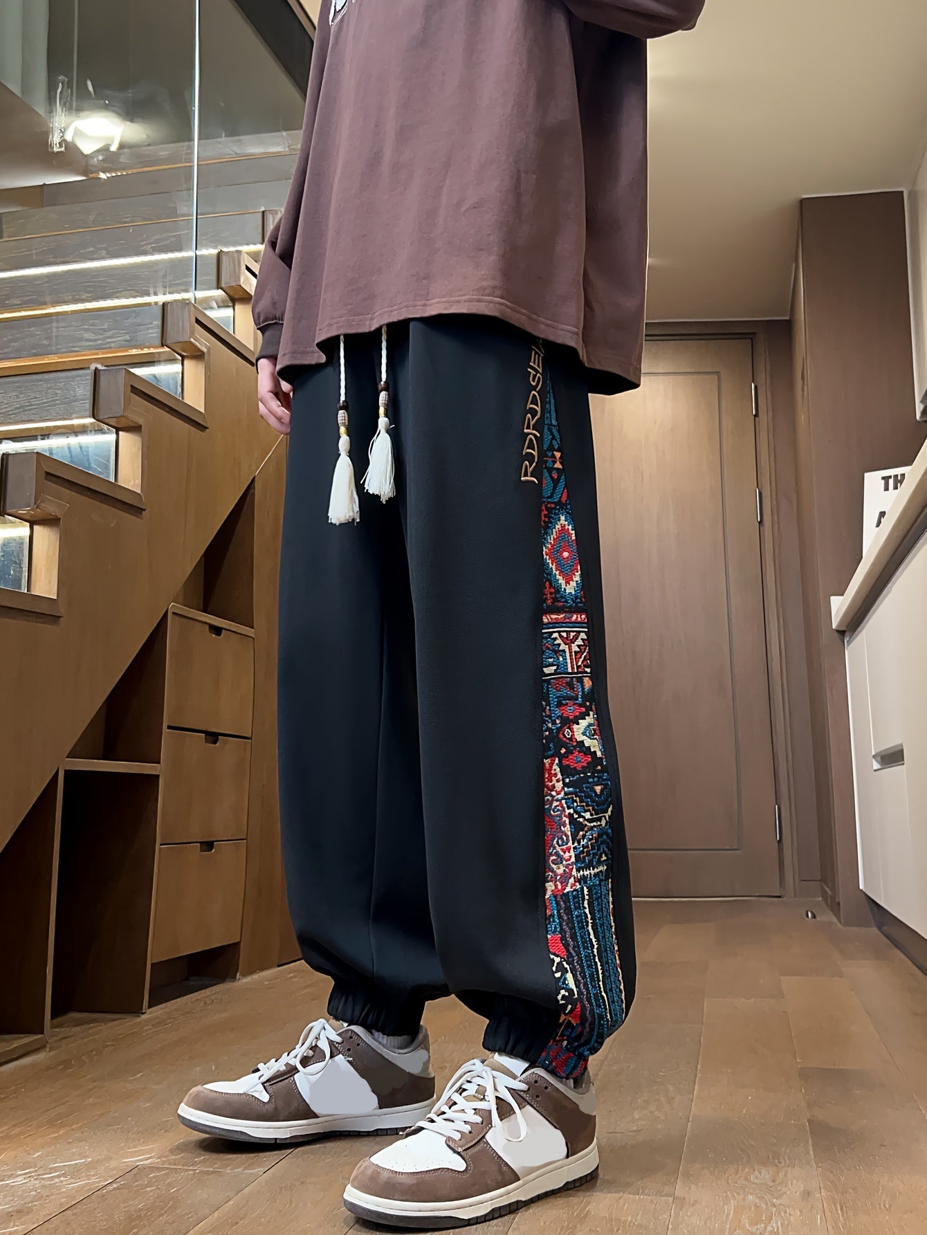OBM Men's Ethnic Jogger Pants - Lightweight Polyester-Spandex Blend, Elastic Drawstring Waist, Regular Fit Casual Trousers for Spring/Fall, Outdoor & Evening Wear, Gift for Men & Teens, Leisure Joggers | Ethnic Pattern Pants