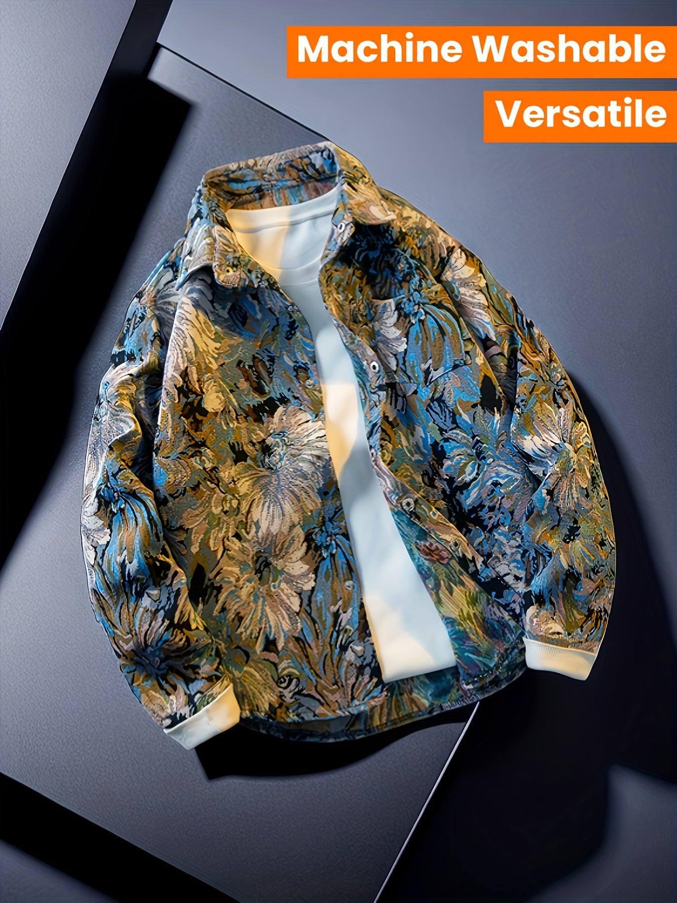 Men's Elegant Jacket - Button-Front Formality, All-Season Versatile Coat for Casual, Office, Events - Machine Washable Non-Stretch Fabric - Classic Fit for Everyday & Special Occasions, Event Attire, Artistic Embroidery, Nont