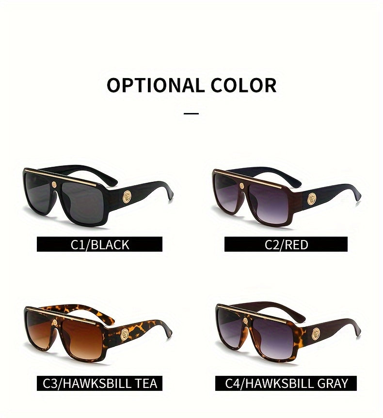 Two-piece Set of Retro Men's Square Large Frame Metal Head Decoration Glasses, Lightweight Frame, Unisex, Suitable for and Casual Wear, Ideal as a Holiday Gift