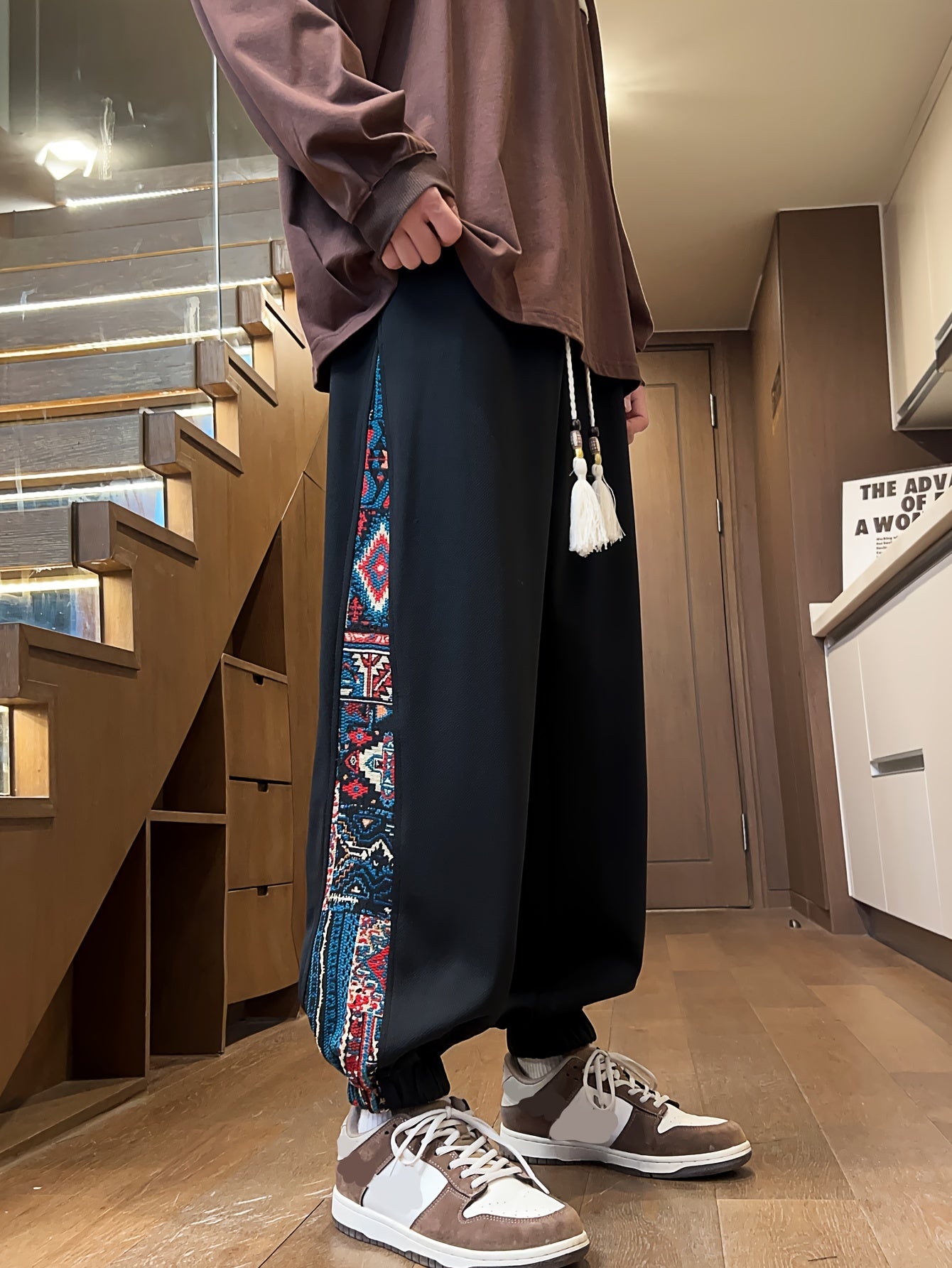 OBM Men's Ethnic Jogger Pants - Lightweight Polyester-Spandex Blend, Elastic Drawstring Waist, Regular Fit Casual Trousers for Spring/Fall, Outdoor & Evening Wear, Gift for Men & Teens, Leisure Joggers | Ethnic Pattern Pants