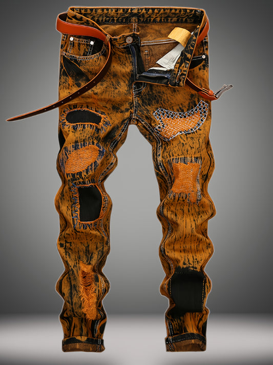 Fashion Retro Tide Pants Europe And The United States Foreign Trade Jeans Men Make Old Straight Jeans With Holes.