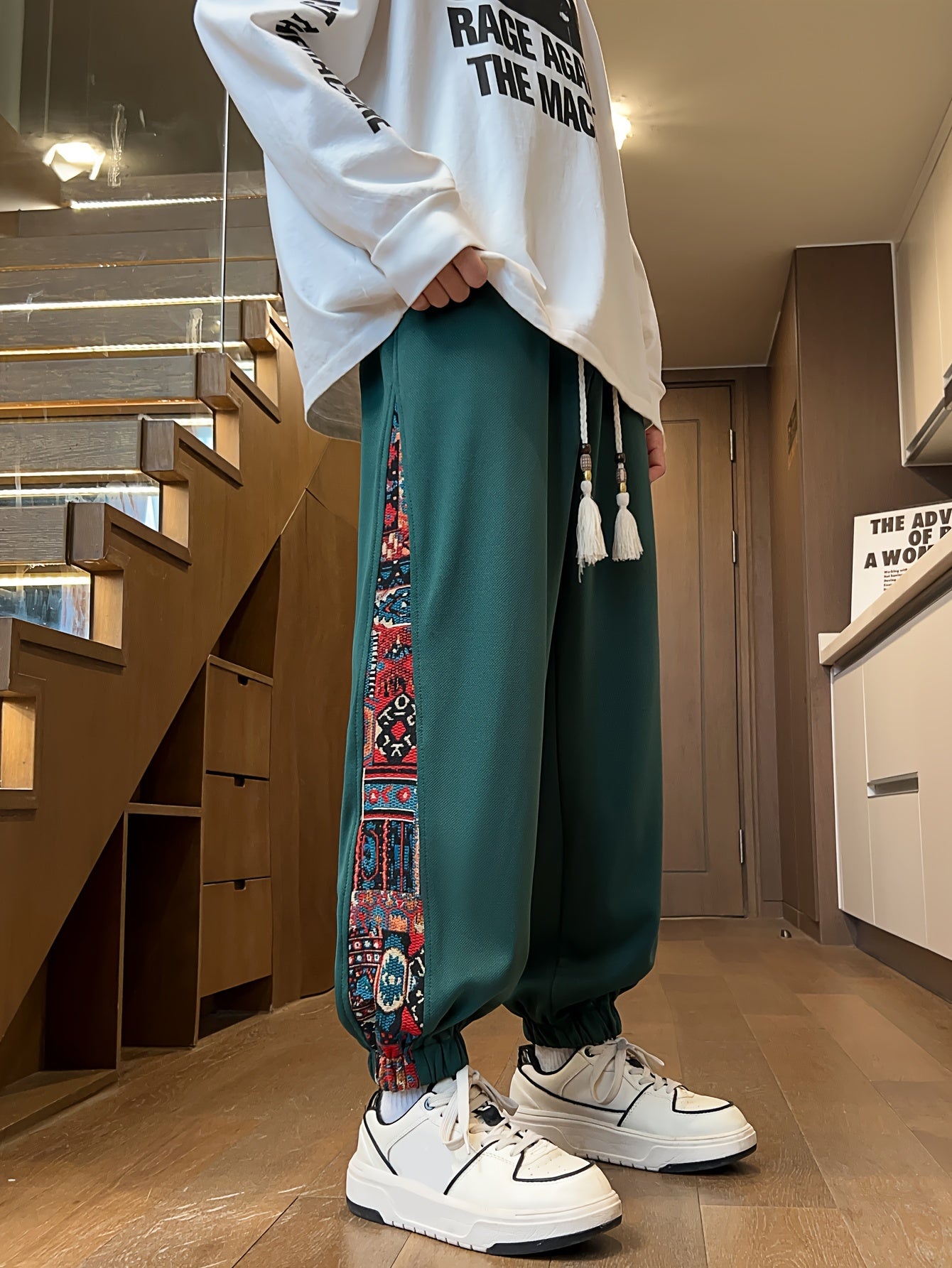 OBM Men's Ethnic Jogger Pants - Lightweight Polyester-Spandex Blend, Elastic Drawstring Waist, Regular Fit Casual Trousers for Spring/Fall, Outdoor & Evening Wear, Gift for Men & Teens, Leisure Joggers | Ethnic Pattern Pants