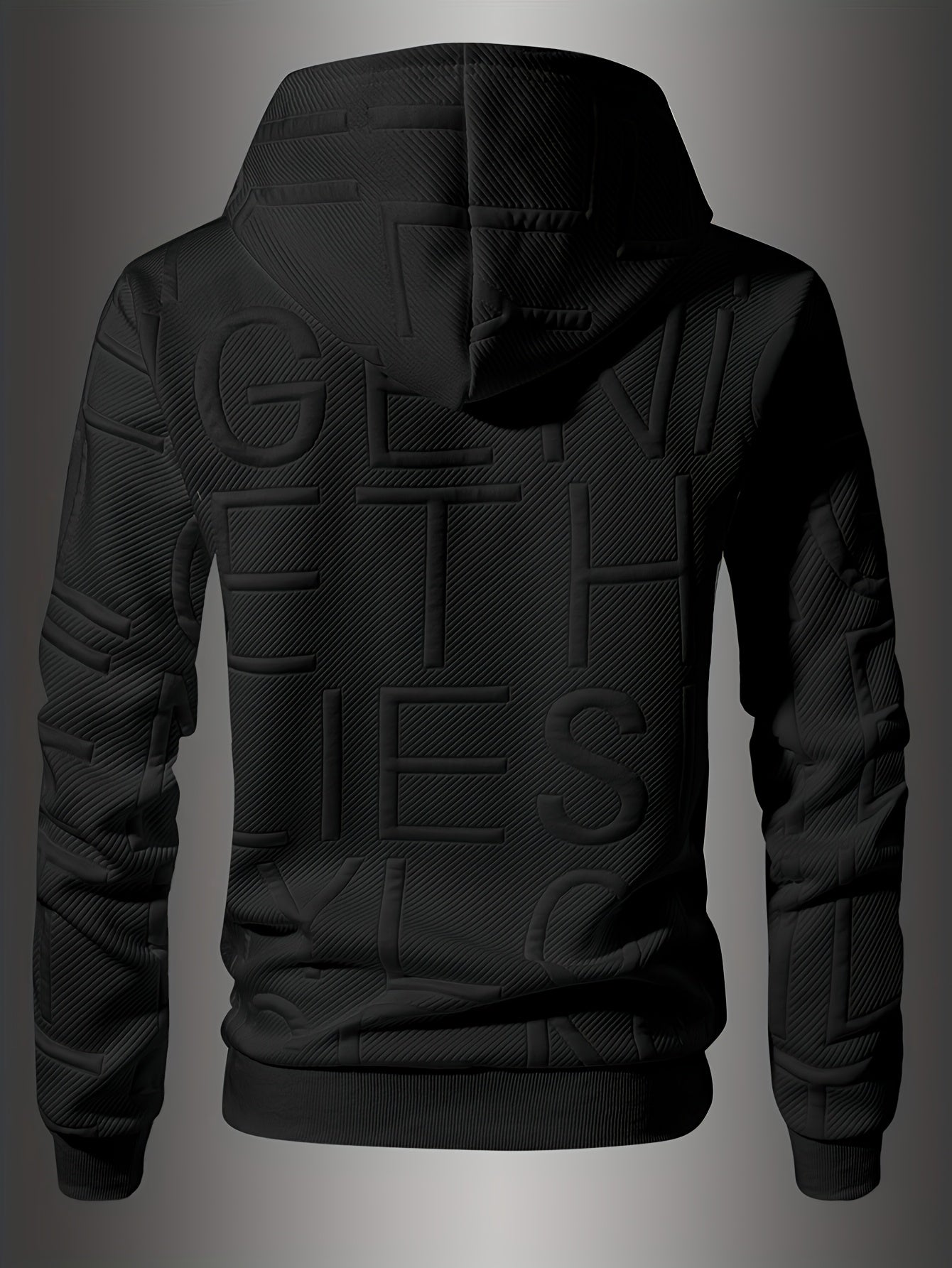 [Soft Casual Hooded Sweatshirt] Soft Polyester Blend Men's Casual Hooded Sweatshirt - Long Sleeve, Drawstring Hood with Kangaroo Pocket, Textured Letter Design, Ideal for Spring/Fall, Oversized