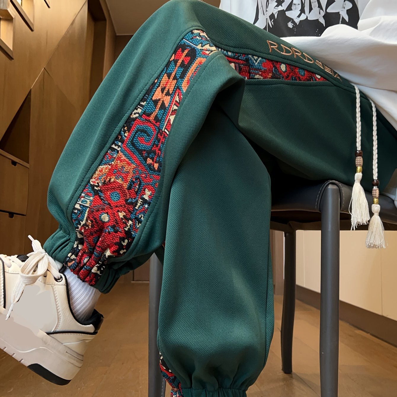 OBM Men's Ethnic Jogger Pants - Lightweight Polyester-Spandex Blend, Elastic Drawstring Waist, Regular Fit Casual Trousers for Spring/Fall, Outdoor & Evening Wear, Gift for Men & Teens, Leisure Joggers | Ethnic Pattern Pants