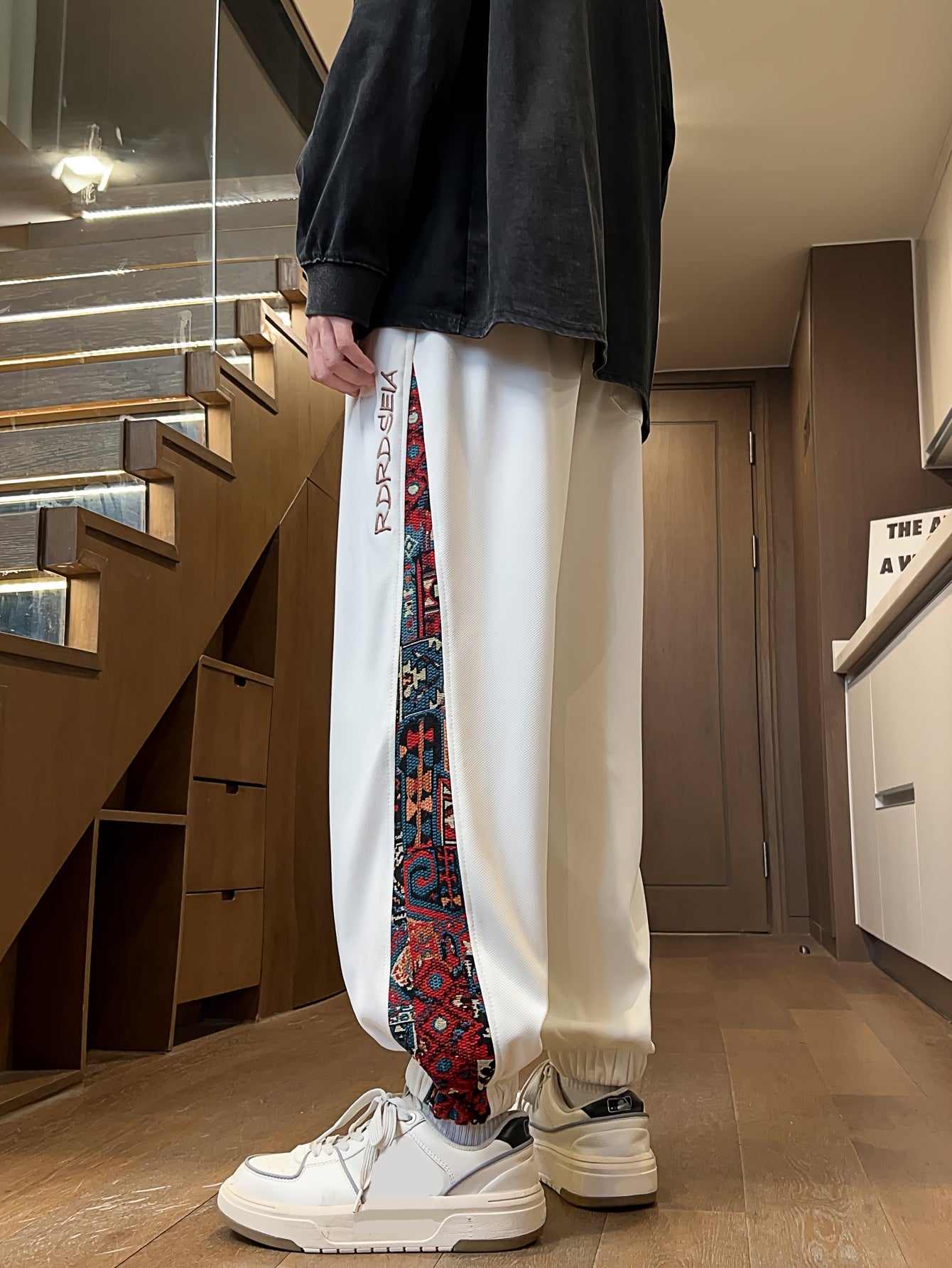 OBM Men's Ethnic Jogger Pants - Lightweight Polyester-Spandex Blend, Elastic Drawstring Waist, Regular Fit Casual Trousers for Spring/Fall, Outdoor & Evening Wear, Gift for Men & Teens, Leisure Joggers | Ethnic Pattern Pants