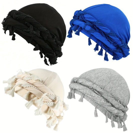 4pcs Funky Retro Tassel Headbands & Pirate Hats - Modal, Stretch Fabric for Men, Funky Personality Style