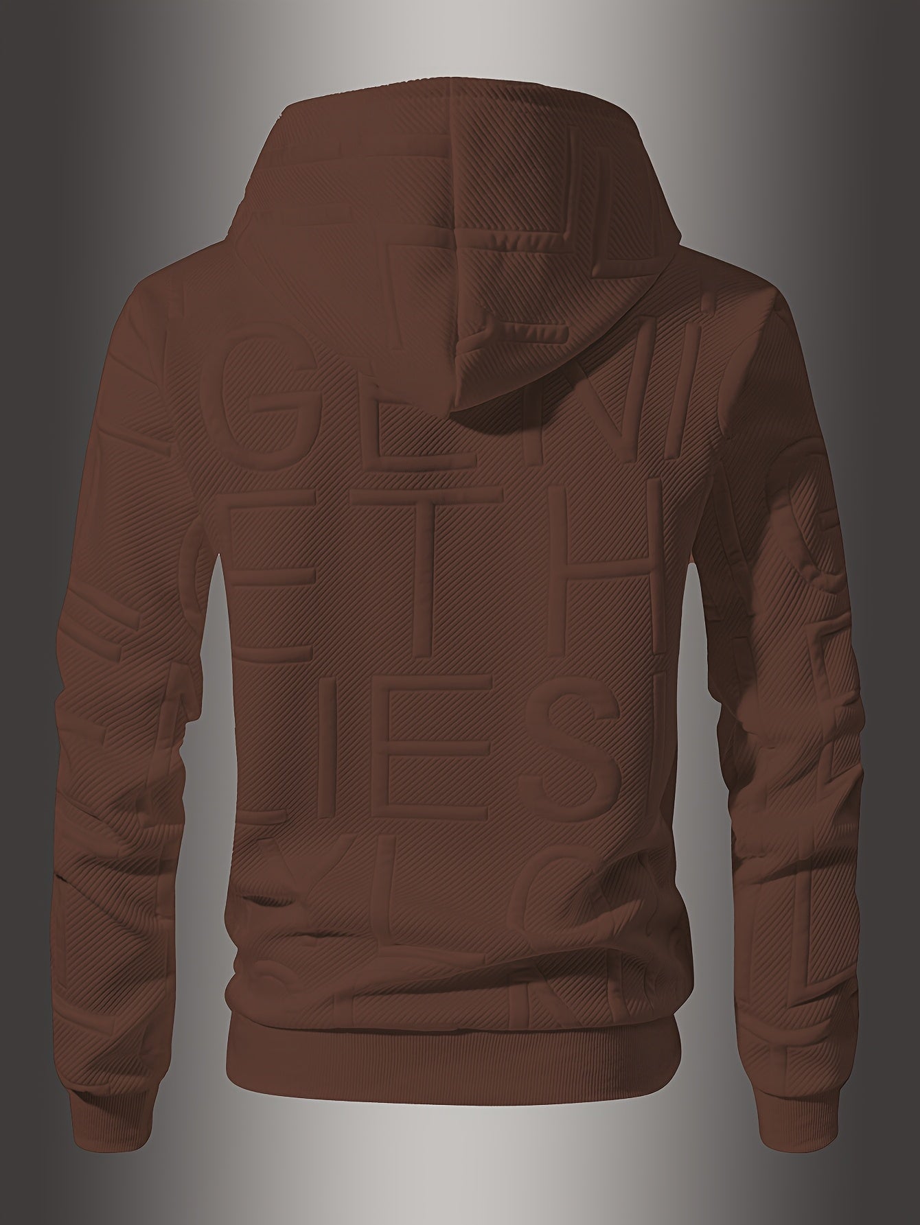 [Soft Casual Hooded Sweatshirt] Soft Polyester Blend Men's Casual Hooded Sweatshirt - Long Sleeve, Drawstring Hood with Kangaroo Pocket, Textured Letter Design, Ideal for Spring/Fall, Oversized