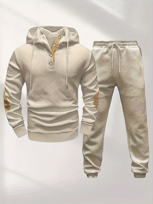 Men's Casual Fashion Set Knitted Jacquard Sweatshirt and Pants Two-Piece Set