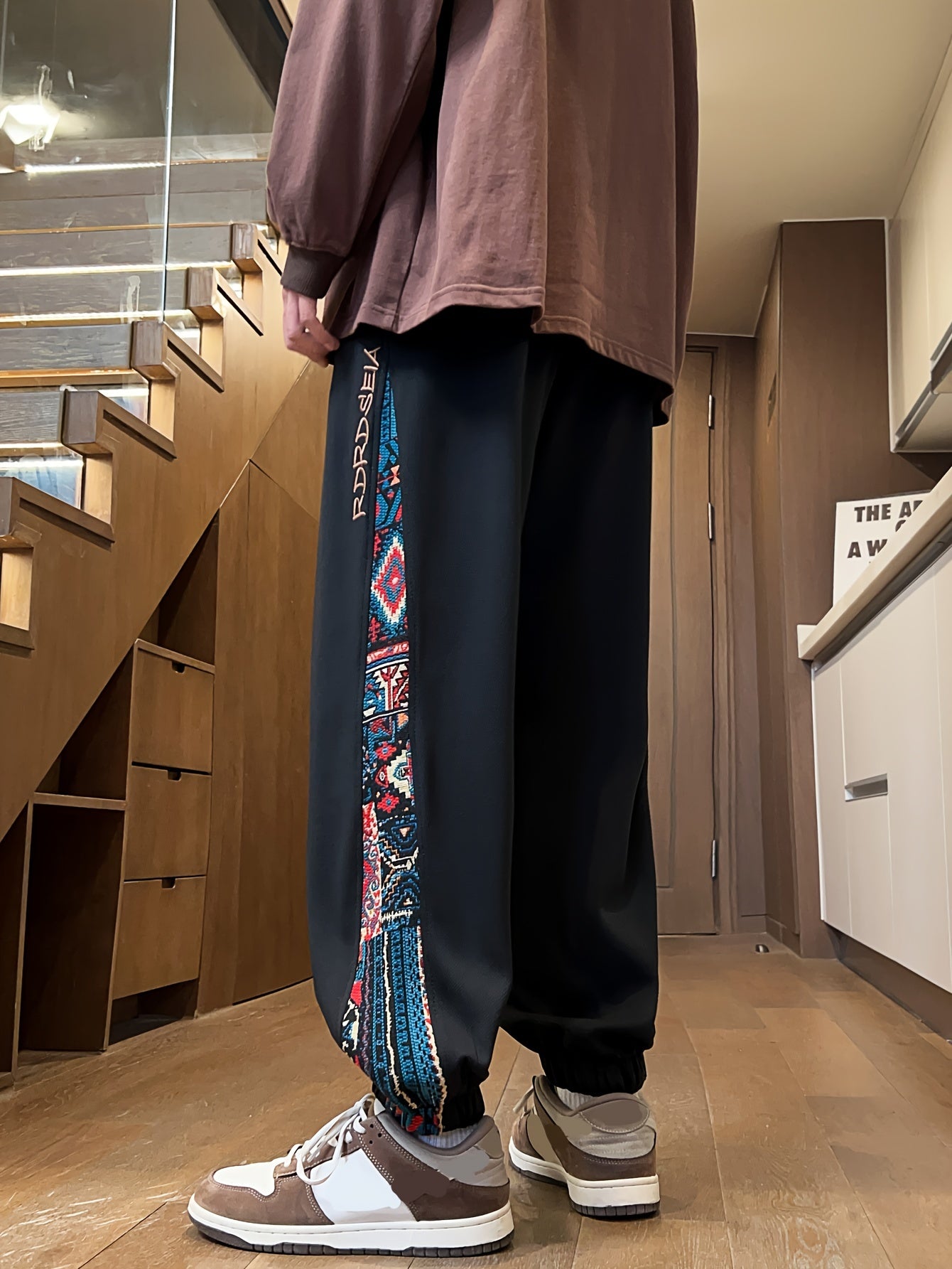 OBM Men's Ethnic Jogger Pants - Lightweight Polyester-Spandex Blend, Elastic Drawstring Waist, Regular Fit Casual Trousers for Spring/Fall, Outdoor & Evening Wear, Gift for Men & Teens, Leisure Joggers | Ethnic Pattern Pants